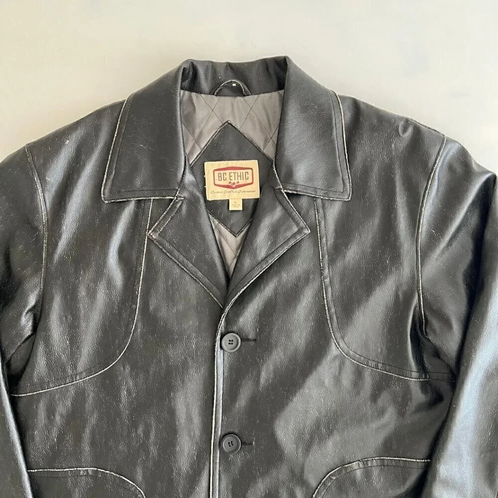 BC Ethic Faux Distressed Long Leather Jacket - Picture 6 of 9